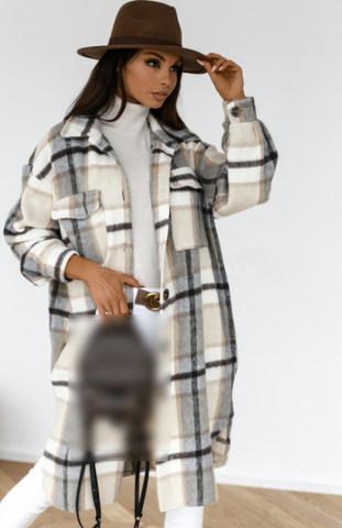 Plaid Brushed Woolen Long Blouse