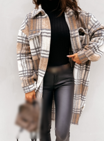 Plaid Brushed Woolen Long Blouse