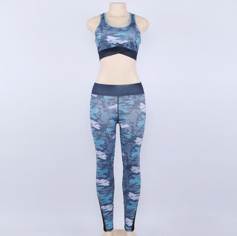 Camouflage Print 2 Piece Set Mesh Bra And Leggings