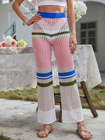 Crochet Knitted Mid-Waist Trousers