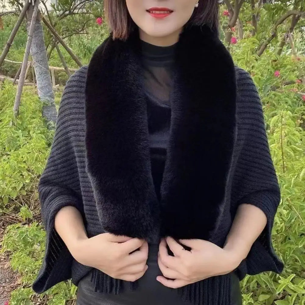 Rabbit Fur Women Shawl Luxury Elegant Knitted Tassel Banquet Party Shawl Thermal Batwing Sleeve Winter Scarf Cardigan New in 목도리