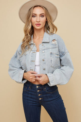 Ripped Rhinestone Tassel Denim Jacket