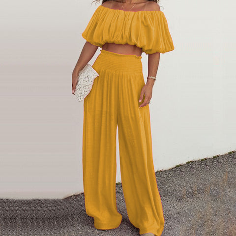 Ruffle Wide Leg Pants Two Piece Set