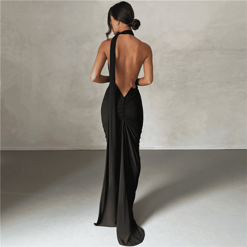 Ring Backless Halter Sheath Evening Dress