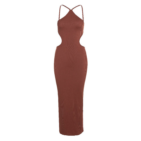 Backless Lace up Halter Sheath Dress