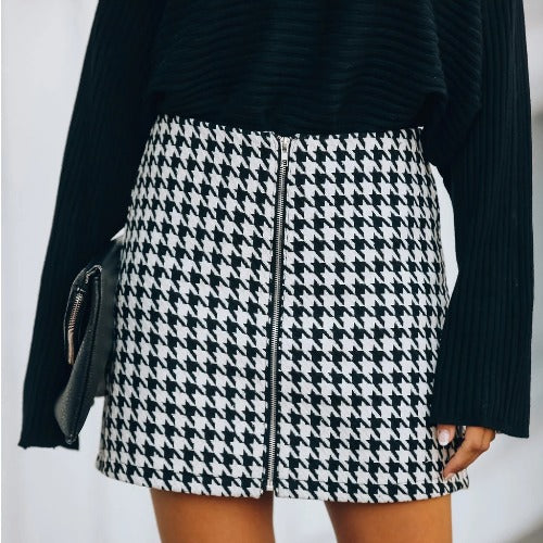 Office Houndstooth Skirt A Line Skirt