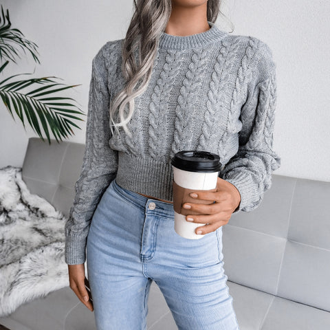 Twist Waist Trimming Knitted Cropped Sweater