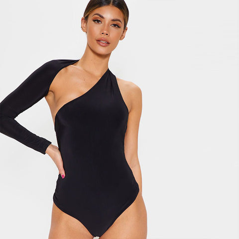 Backless Halter Long Sleeve Bodysuit