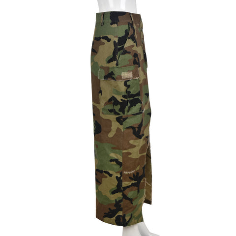 Camouflage Wash Pocket Slit Tassel Skirt