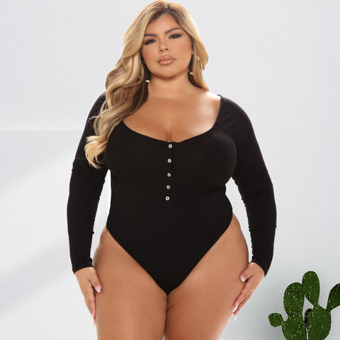 U Collar Breasted Long Sleeve Sexy  Jumpsuit