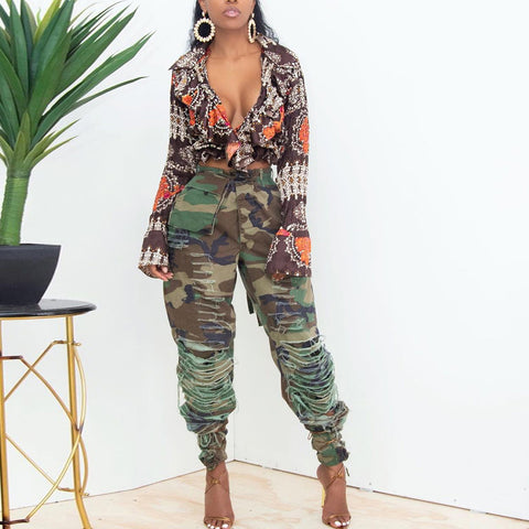 Camouflage Ripped  Pants