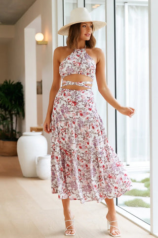 Pleated Lace up Backless Casual Two Piece Set