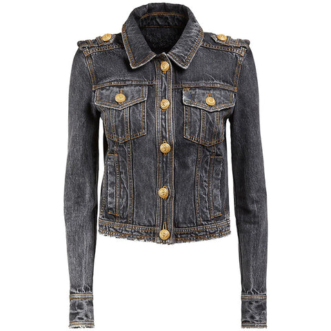 Star Lion  Head Button Denim Jacket Coat