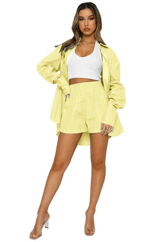 Lapel Sleeve High Waist Shorts Two-Piece Set