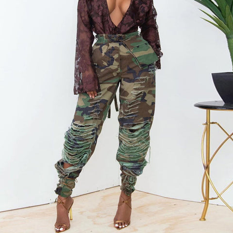 Camouflage Ripped  Pants