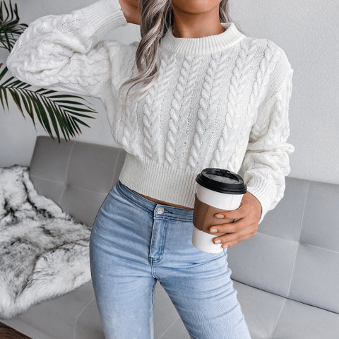 Twist Waist Trimming Knitted Cropped Sweater