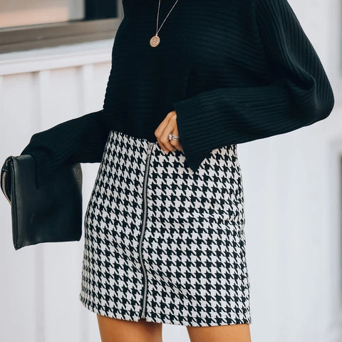 Office Houndstooth Skirt A Line Skirt