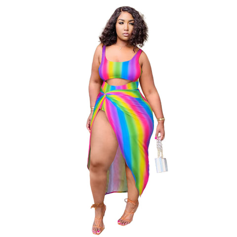 Rainbow Striped Two-Piece Set