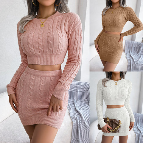 Leisure Twist Cropped Baring Sweater Hip Skirt