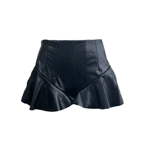 Faux Leather Sheath Ruffled Skirt