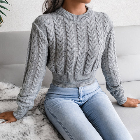 Twist Waist Trimming Knitted Cropped Sweater