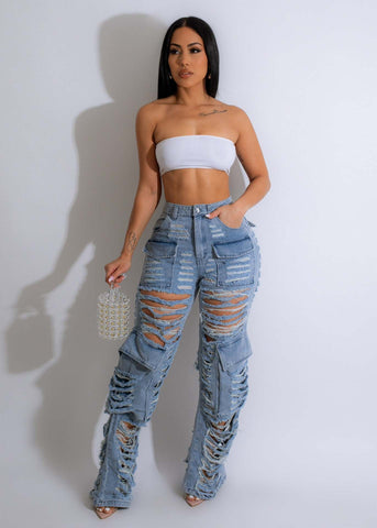 Sexy Ripped Wash Tooling Bag Jeans