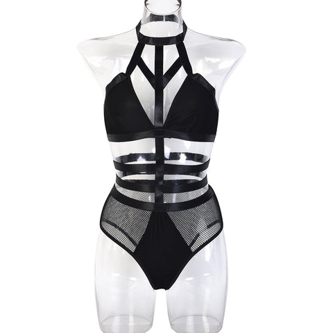 Halter Sexy Lingerie Jumpsuit Sharp Mesh Stitching