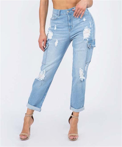 Ripped Straight High Waist Jeans