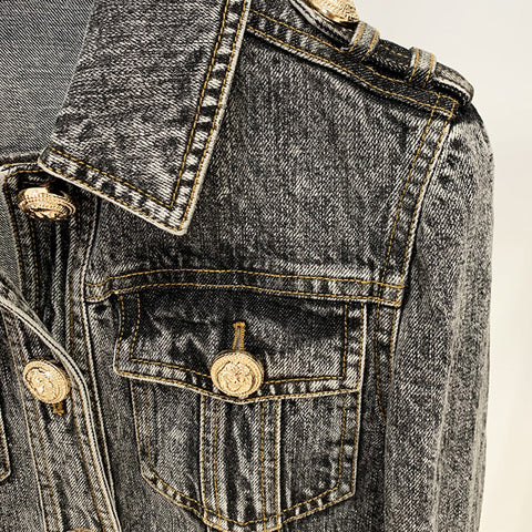 Star Lion  Head Button Denim Jacket Coat