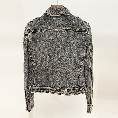 Star Lion  Head Button Denim Jacket Coat