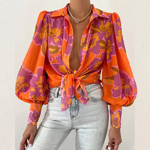 Bubble Sleeve Printed Shirt