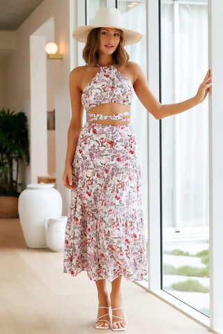 Pleated Lace up Backless Casual Two Piece Set