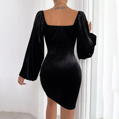 Puff Sleeve Sheath Velvet Dress