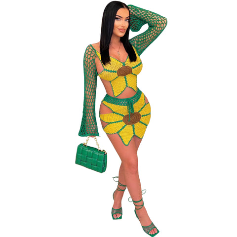 Sunflower Crisscross Crochet Suit