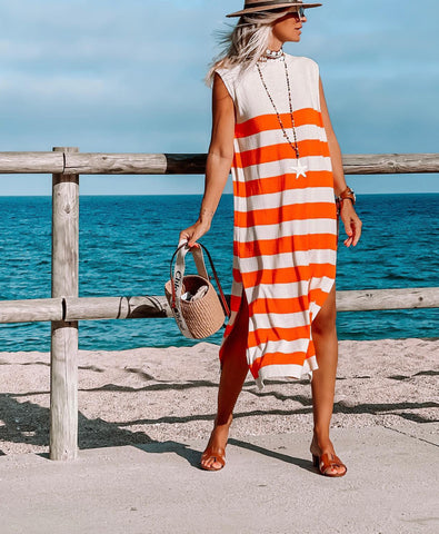 Stripes Sleeveless Knitted Dress Maxi Dress