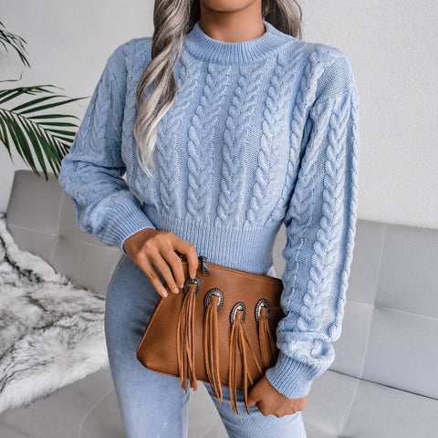 Twist Waist Trimming Knitted Cropped Sweater