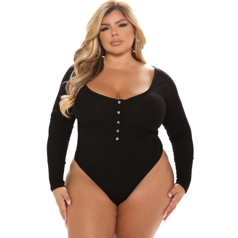 U Collar Breasted Long Sleeve Sexy  Jumpsuit