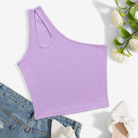 One Shoulder Sleeveless Top Rib Short Vest