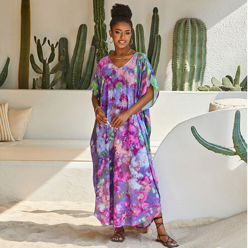 Printed Beach Cover up Maxi Dress