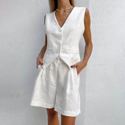 Linen Vest Suit Two Piece Suit