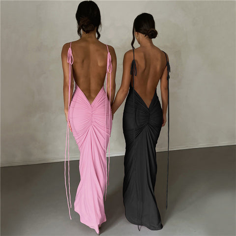 Deep V Backless Slim Fit Sheath Elegant Dress