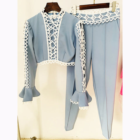 Lace Bell Sleeve Pants Suit