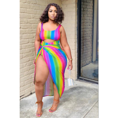 Rainbow Striped Two-Piece Set