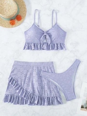 Sexy Split Three Piece Flair Swimsuit