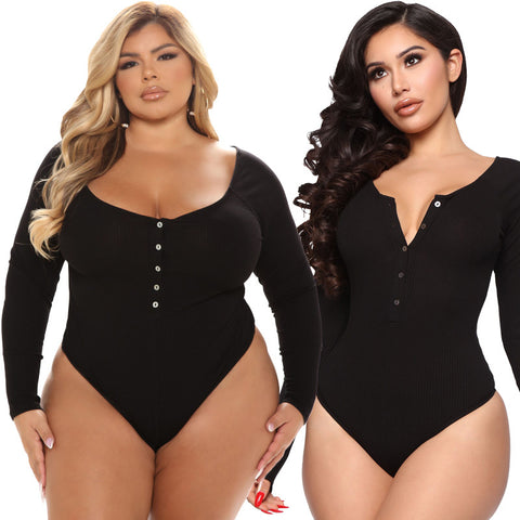 U Collar Breasted Long Sleeve Sexy  Jumpsuit