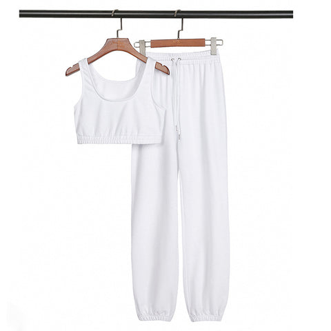 Cropped Tank Top Ankle-Tied Lace-up Trousers Two-Piece Suit