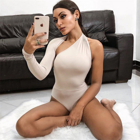 Backless Halter Long Sleeve Bodysuit