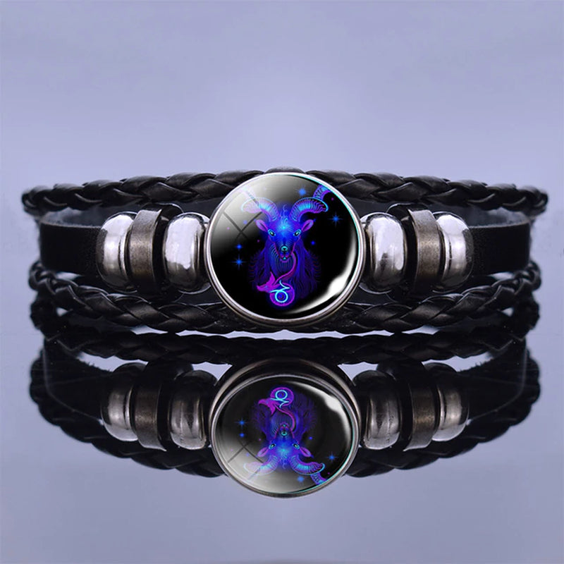 12 Zodiac Signs Constellation Charm Bracelet Men Women Fashion Multilayer Weave Leather Bracelet & Bangle Birthday Gifts