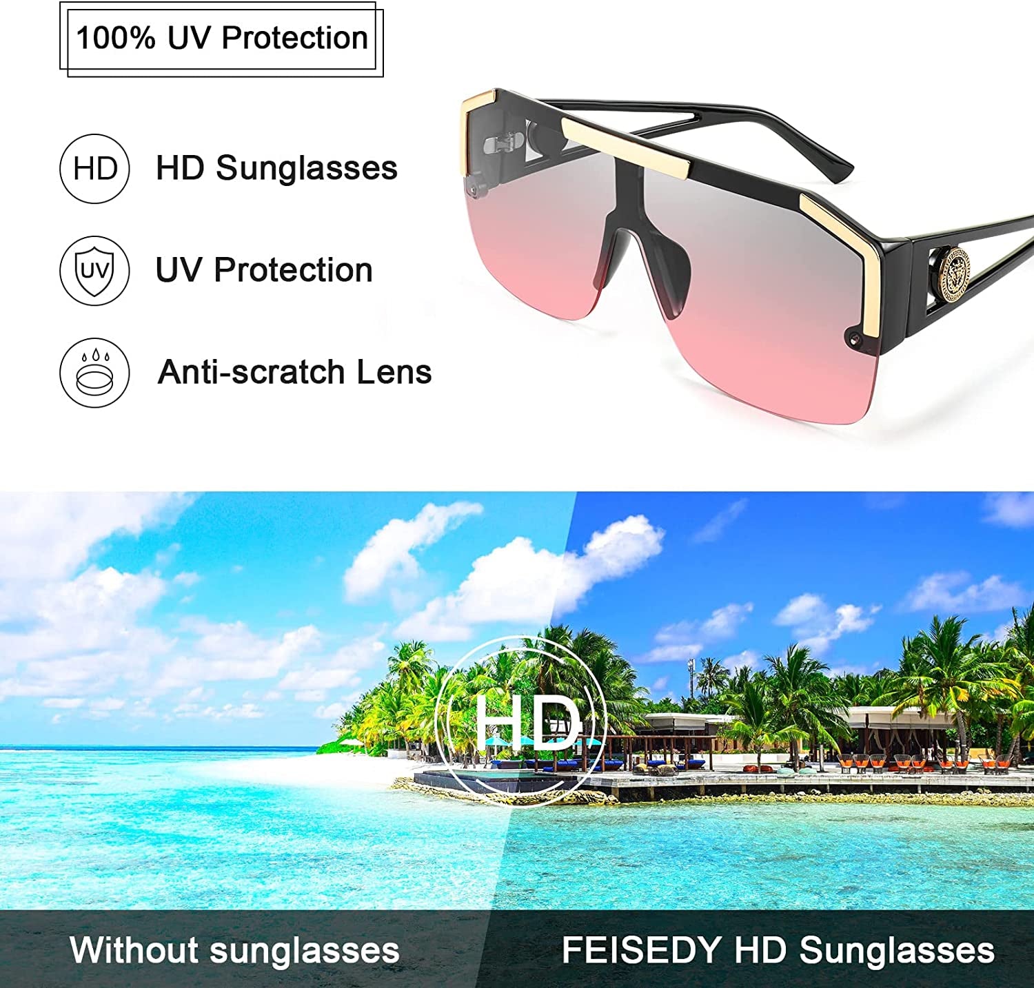 Square Flat Top Shield Sunglasses One Piece Frameless Stylish Women Men UV400 B2765