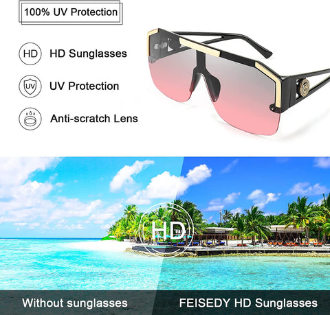 Square Flat Top Shield Sunglasses One Piece Frameless Stylish Women Men UV400 B2765